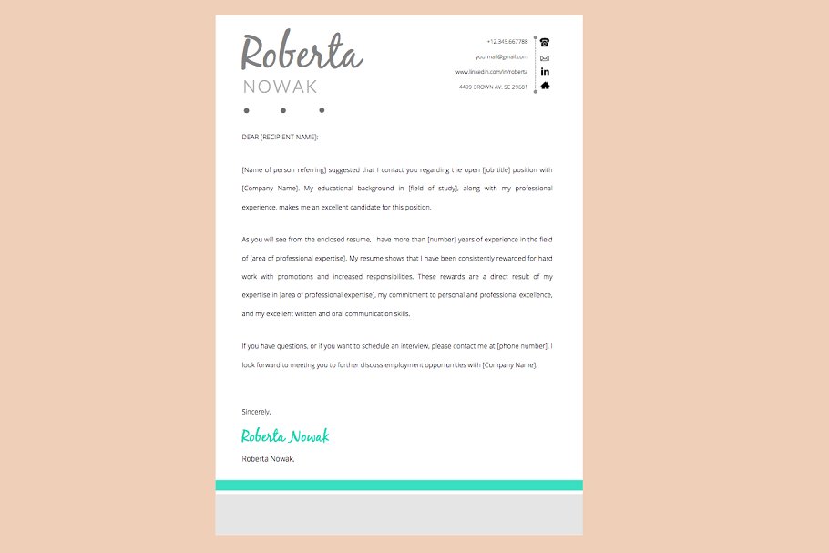 现代简约风个人电子简历模板/介绍信模板 Resume Template + Cover Letter WORD插图(1)