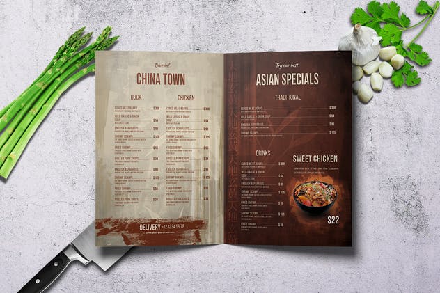 东方复古中餐菜单设计模板 Chinese Food Menu Bundle US Letter & A4插图(2)