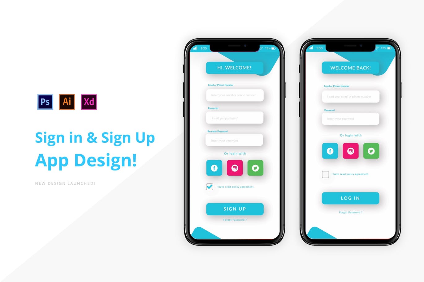 创意APP应用注册登录界面设计素材库精选模板 Creative Login & Sign Up插图
