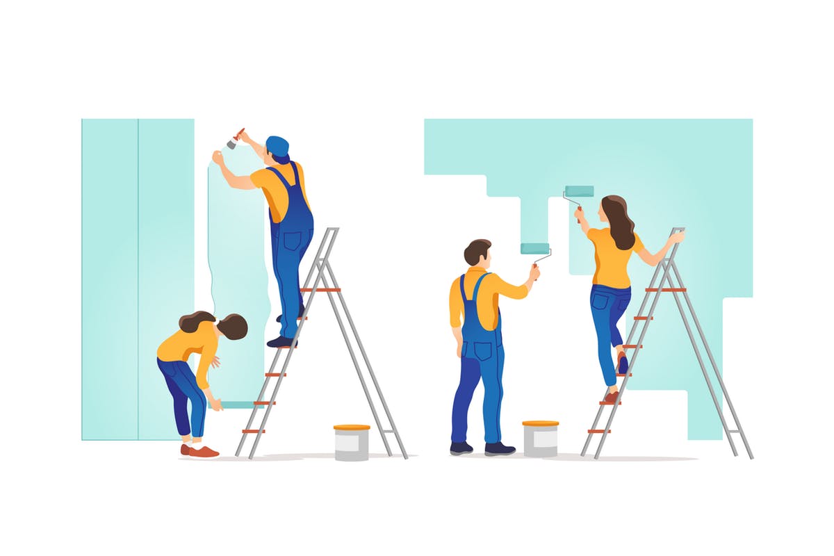 粉刷装修施工场景矢量插画 House Repair插图