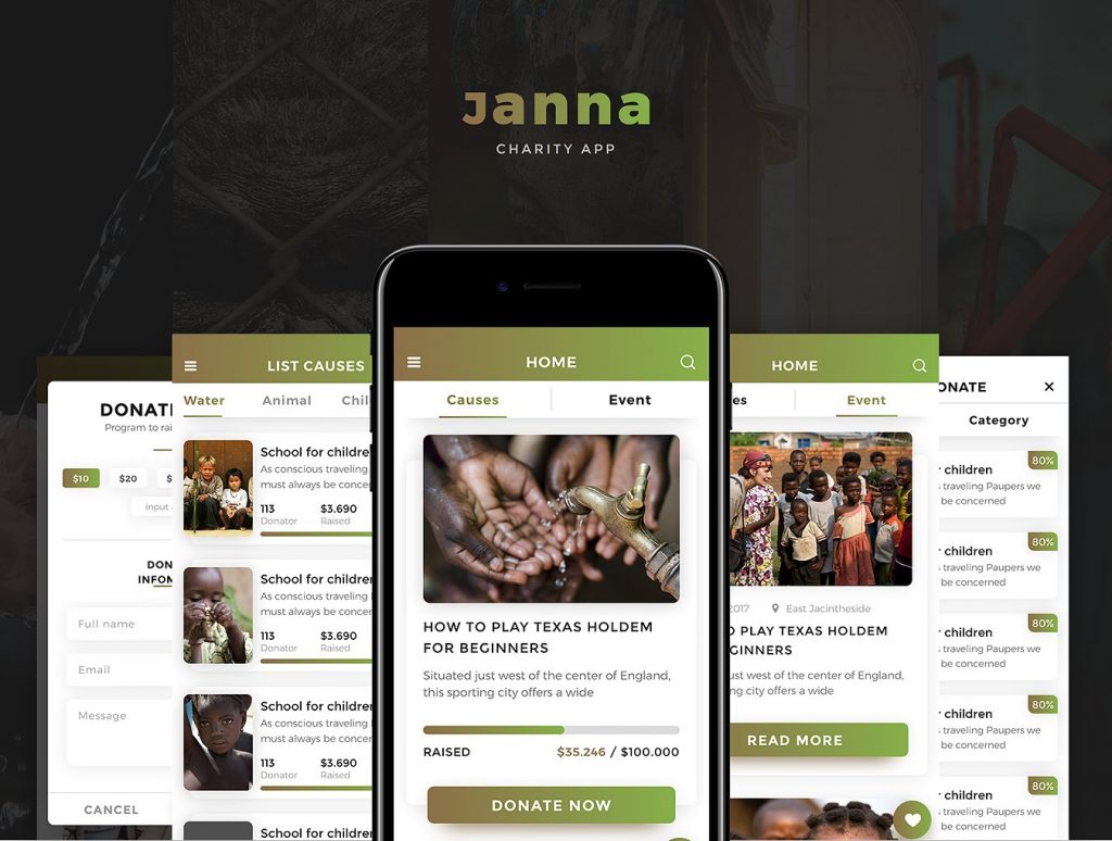 慈善机构平台移动端网站UI模板下载[PSD,Sketch]插图(1)