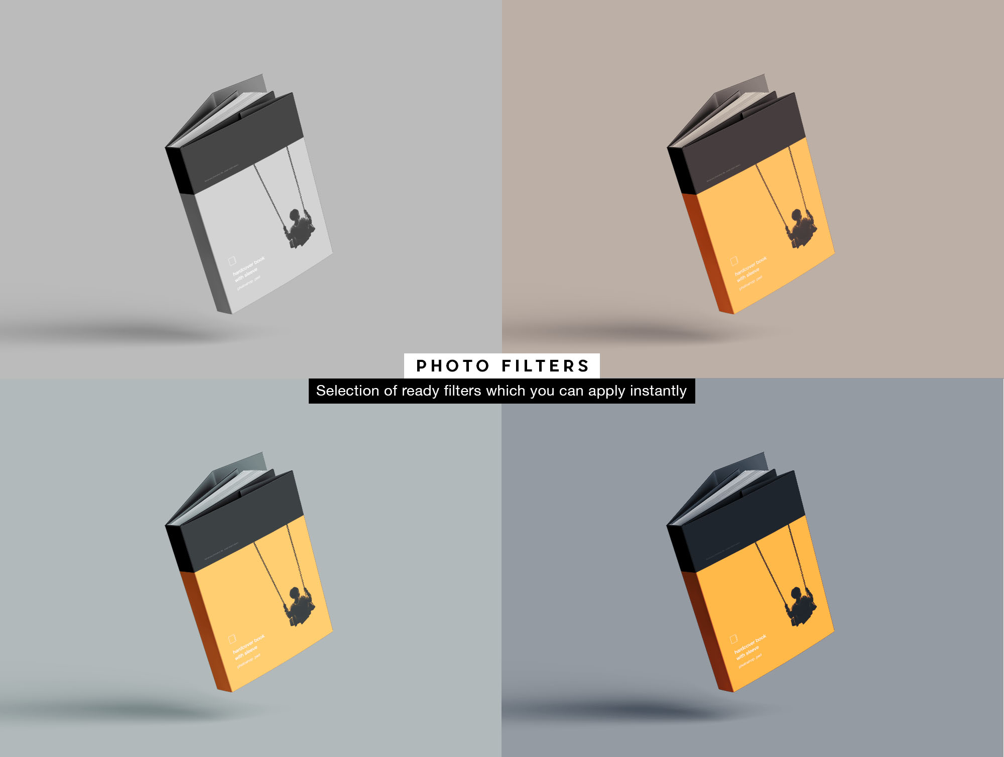 精装图书封面设计效果图样机 Hardcover Book with Sleeve Mockup插图(9)