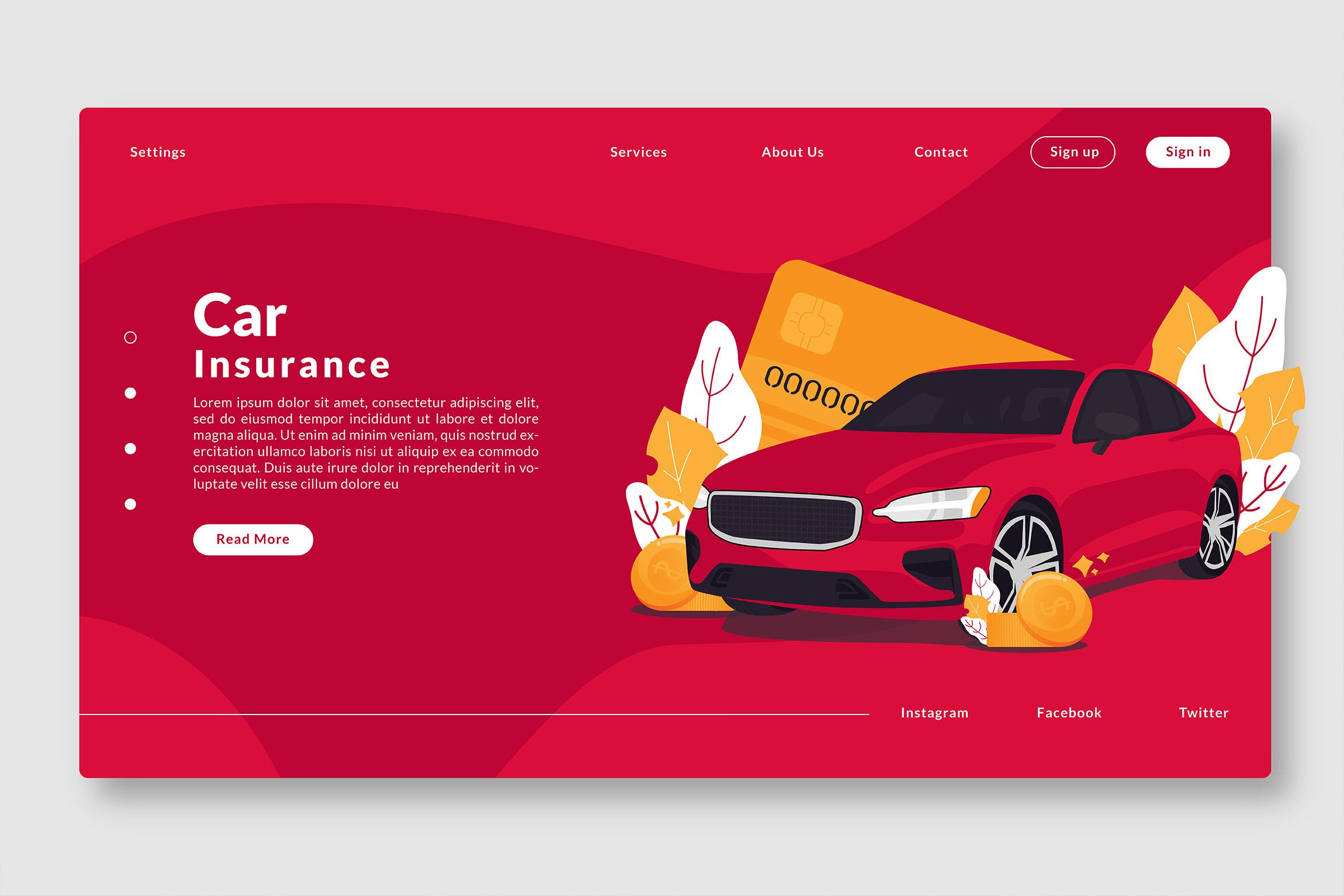汽车保险主题网站设计概念插画设计素材 Car Insurance – Web Header & Vector Template GR插图