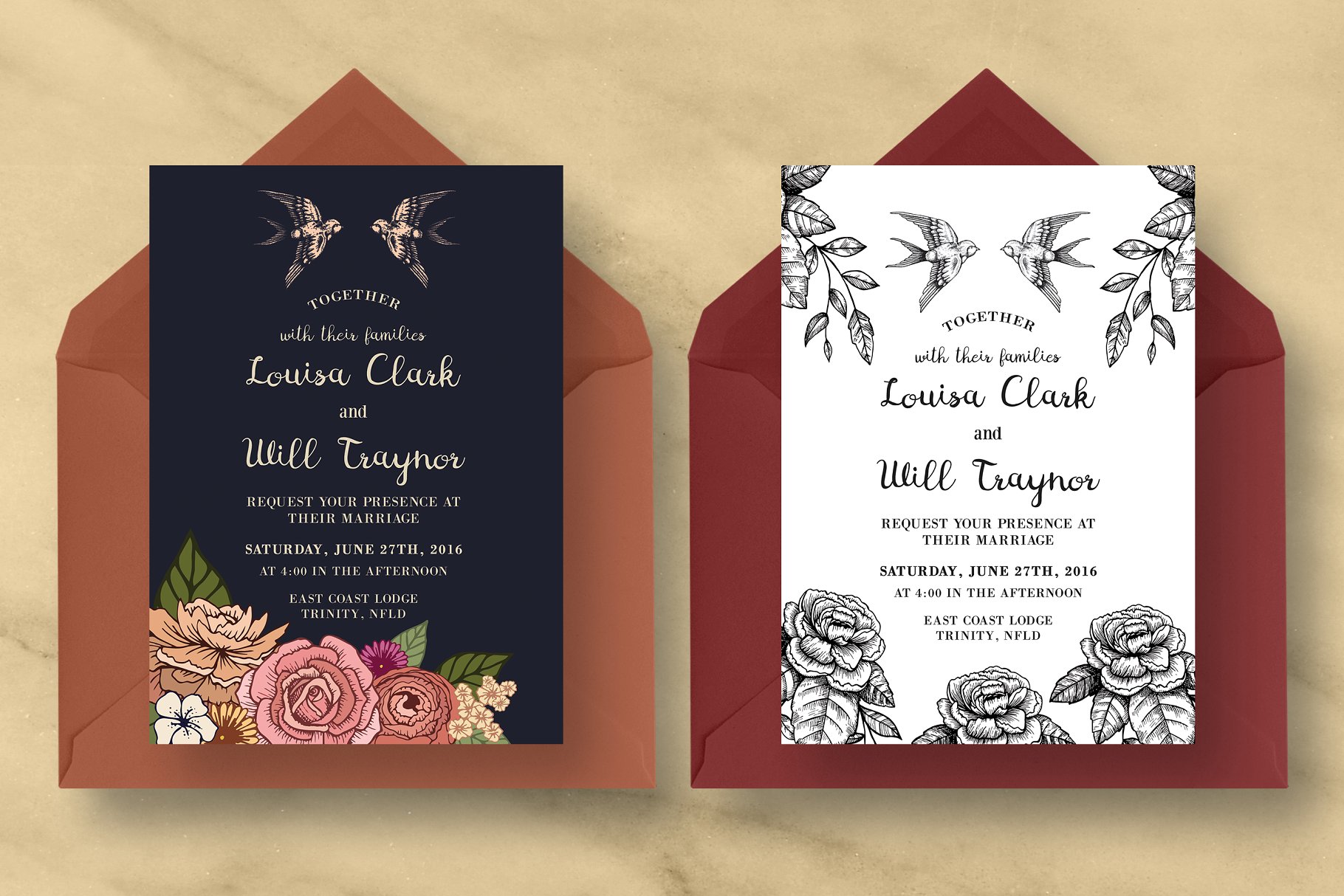 浪漫燕子寓意婚礼邀请设计套件 Romantic Swallow Bird Wedding Suite插图(1)