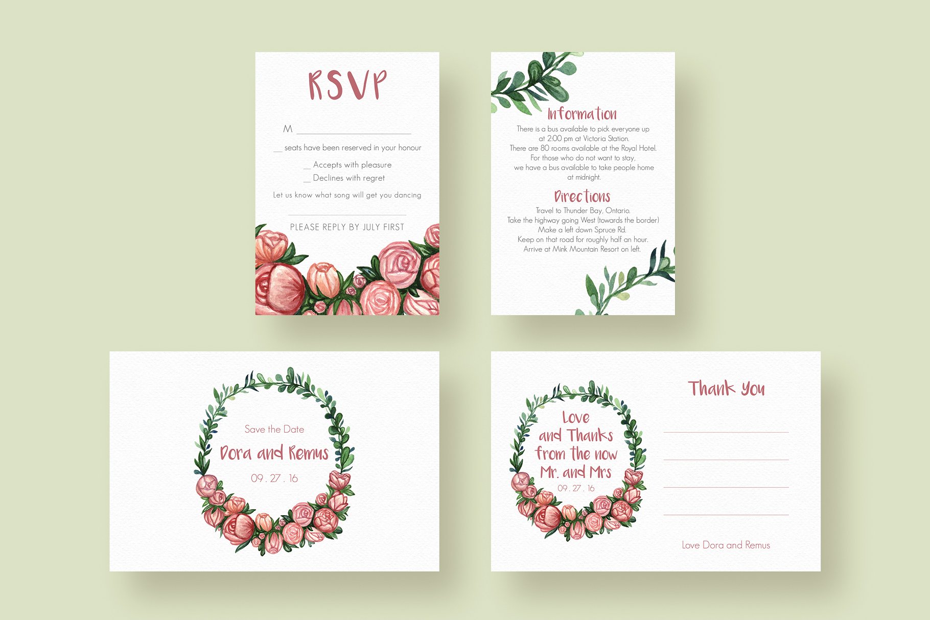 花卉元素婚礼邀请函模板设计套装 Flower Wreath Wedding Suite插图(3)