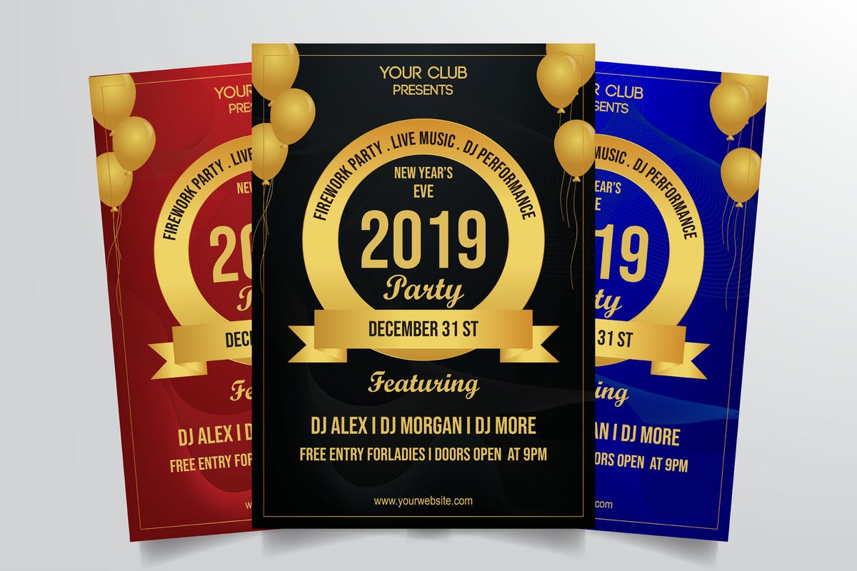 新年跨年晚会主题活动海报设计模板v2 New Years Eve Flyer Template Vol. 2插图
