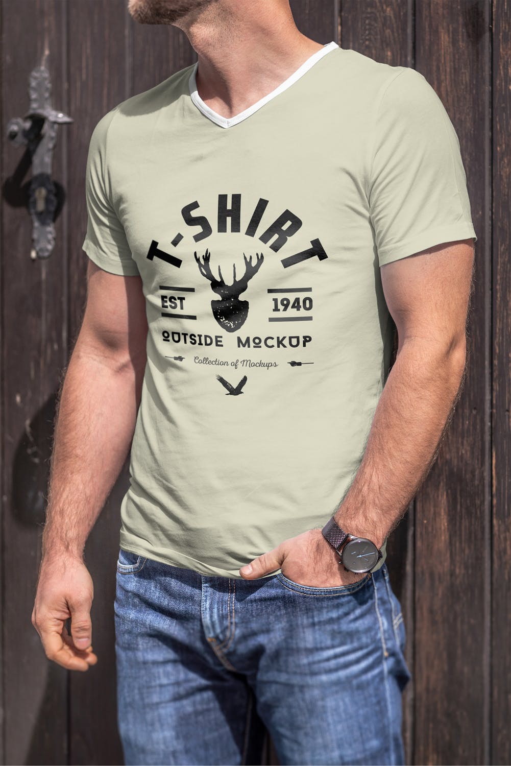 男士印花T恤真实模特上身效果图样机素材库精选模板 T-Shirt Mock-up 5插图(1)