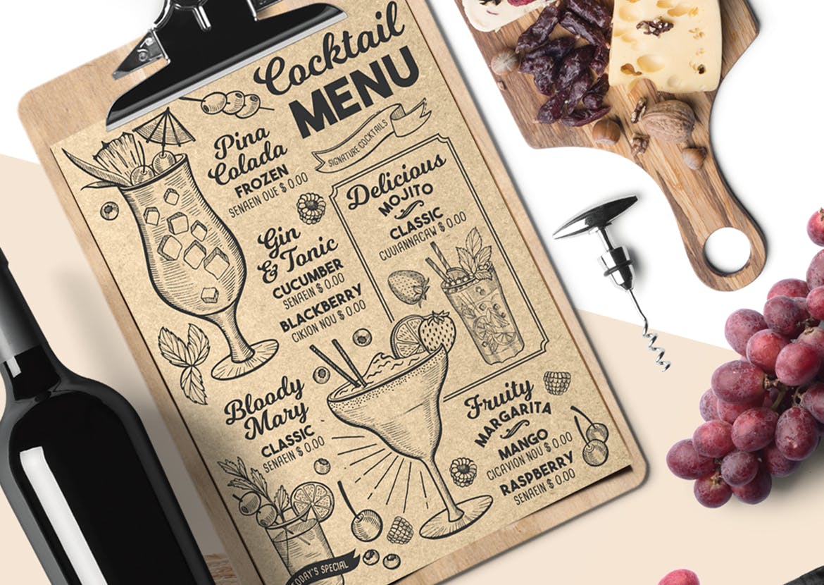 复古设计风格鸡尾酒饮料菜单模板 Cocktail Drink Menu插图(1)