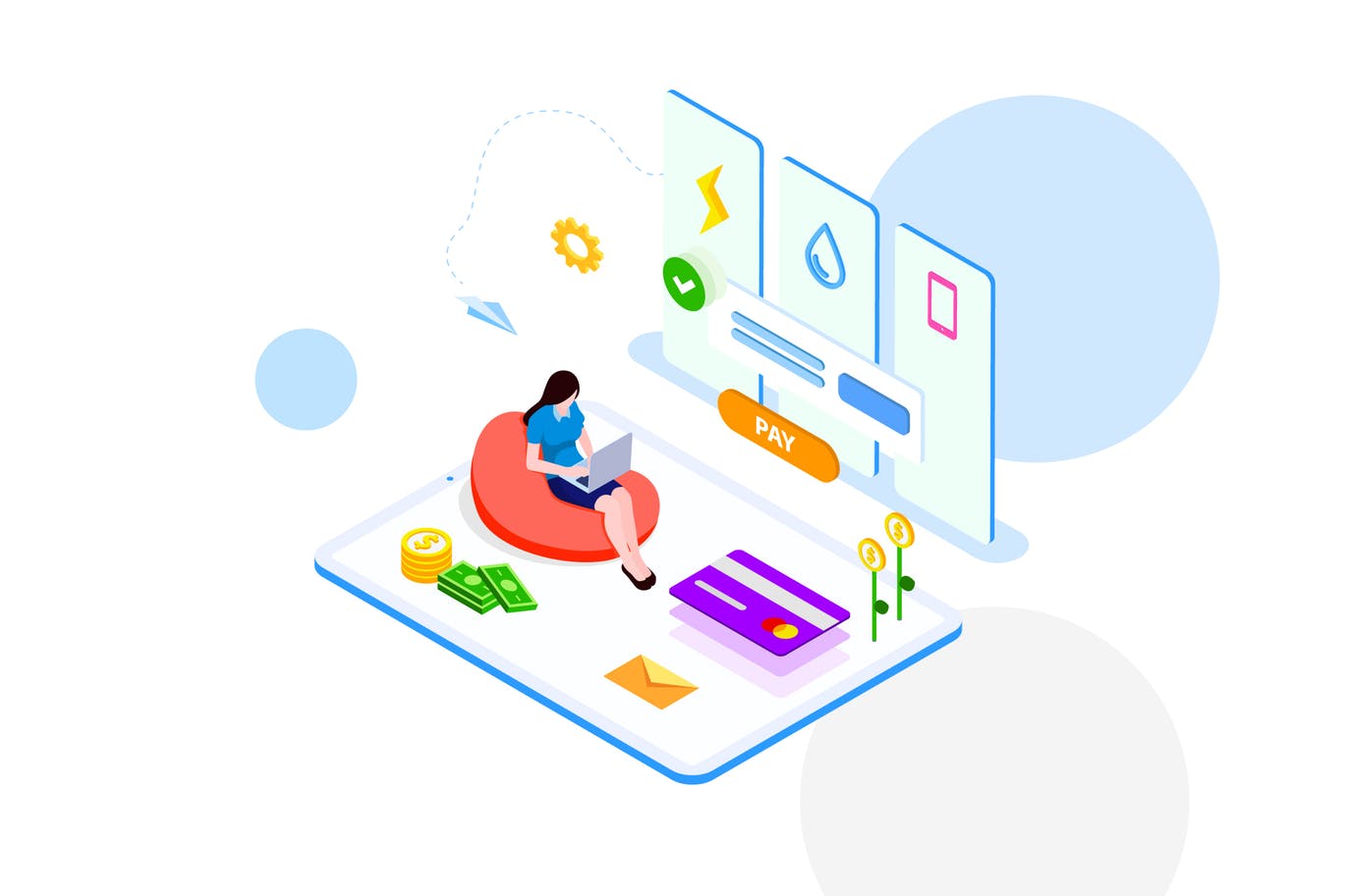 支付交易金融业务场景等距概念插画v2 Pay Money of Finance Isometric Illustration – FV插图