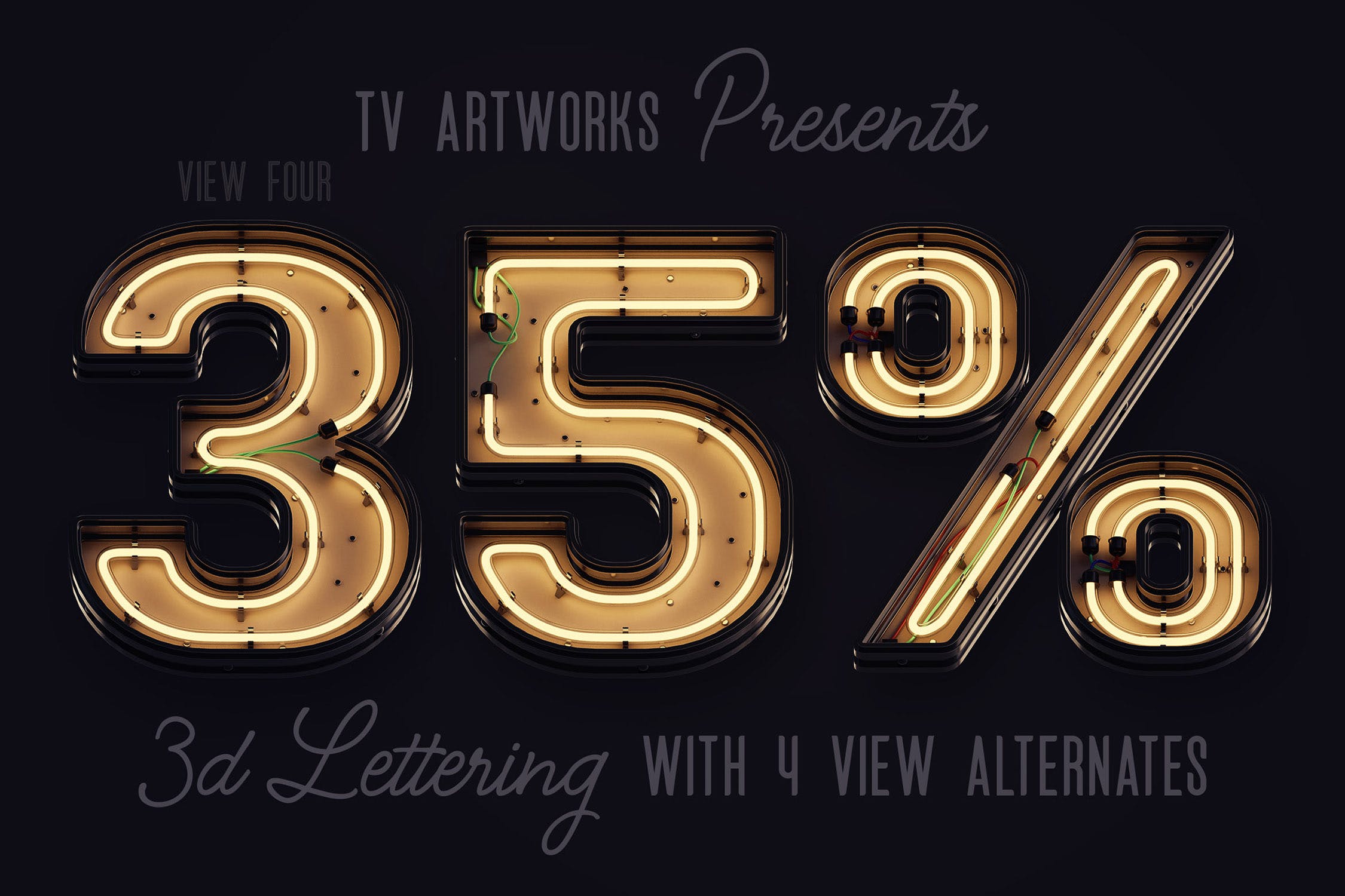 现代霓虹灯风格3D字体高清PNG图片素材v4 Modern Neon 3D Lettering View 4插图(1)