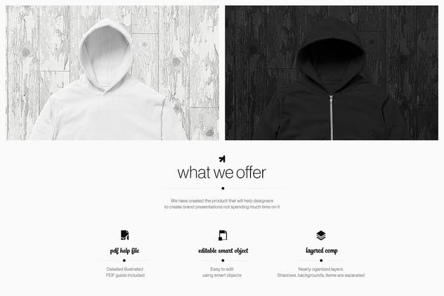 时尚黑白连帽衫T恤系列服装样机 Zip Up Hoodie Tee Collection Mockup插图(1)