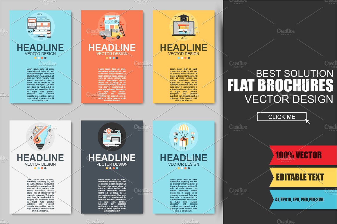 扁平风格企业多用途小册子模板 Flat Business Brochures插图