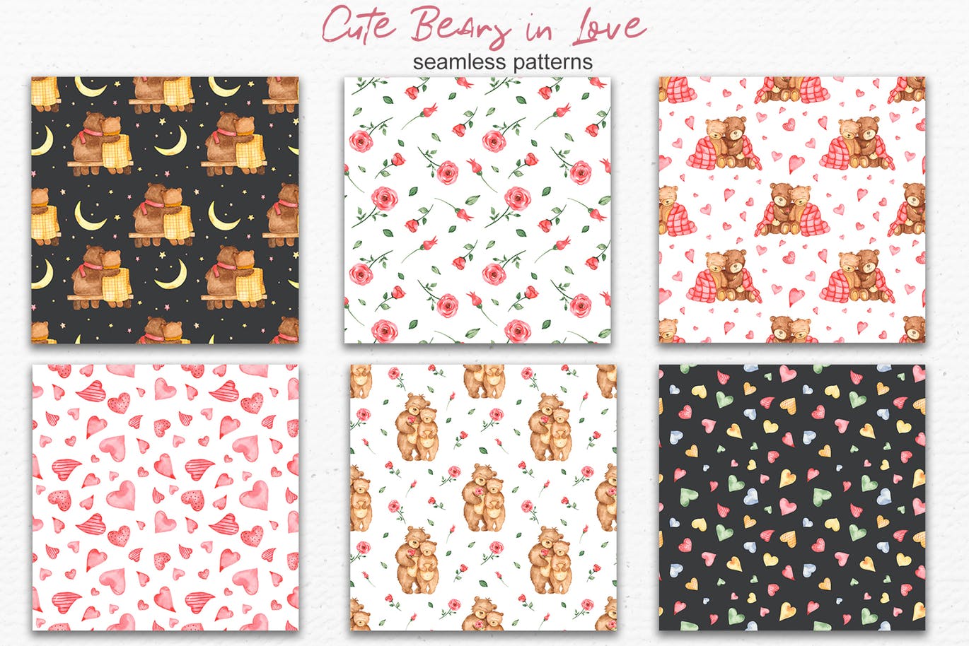 水彩可爱熊手绘图案剪贴画＆卡片素材 Watercolor cute bears in love. Clipart and cards插图(4)