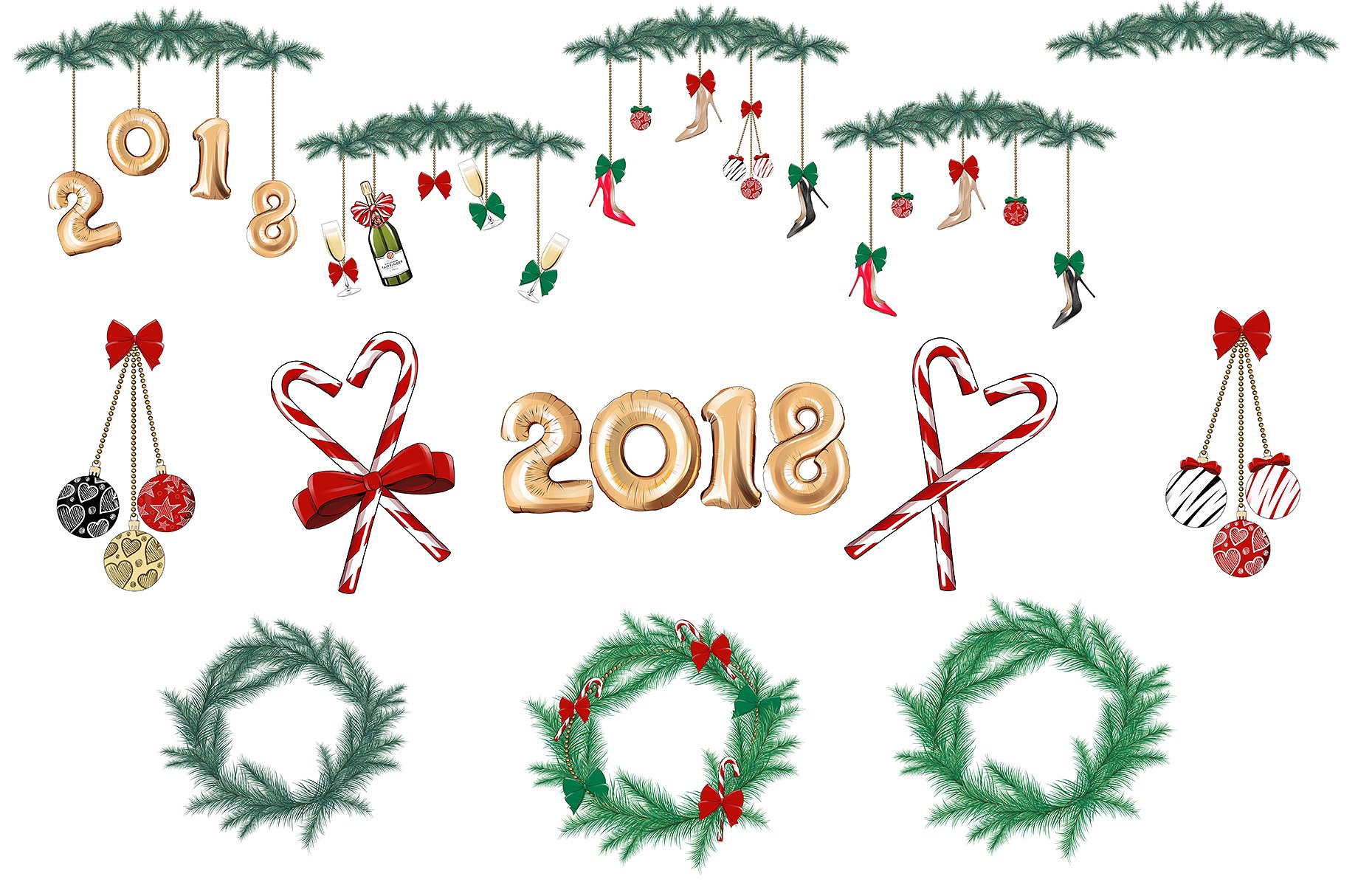 手绘新年和圣诞节剪贴画插图(7)