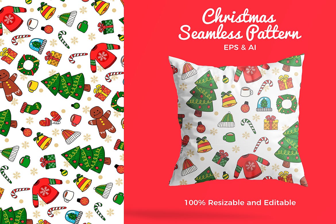 圣诞节节日主题元素矢量图案素材 Christmas Pattern – Vector Illustration插图