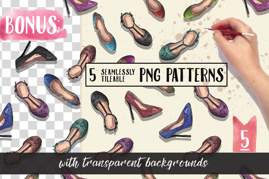 20双手绘高跟鞋水彩插画 20 Pairs of Summer Shoes插图(1)