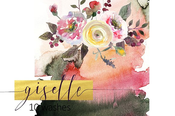 黄色粉色水彩花卉剪贴画合集 Watercolor Pink Yellow Flowers插图(5)