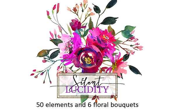 明亮紫色水彩花卉剪辑艺术集 Bright Purple Flowers Clip Art Set插图(8)