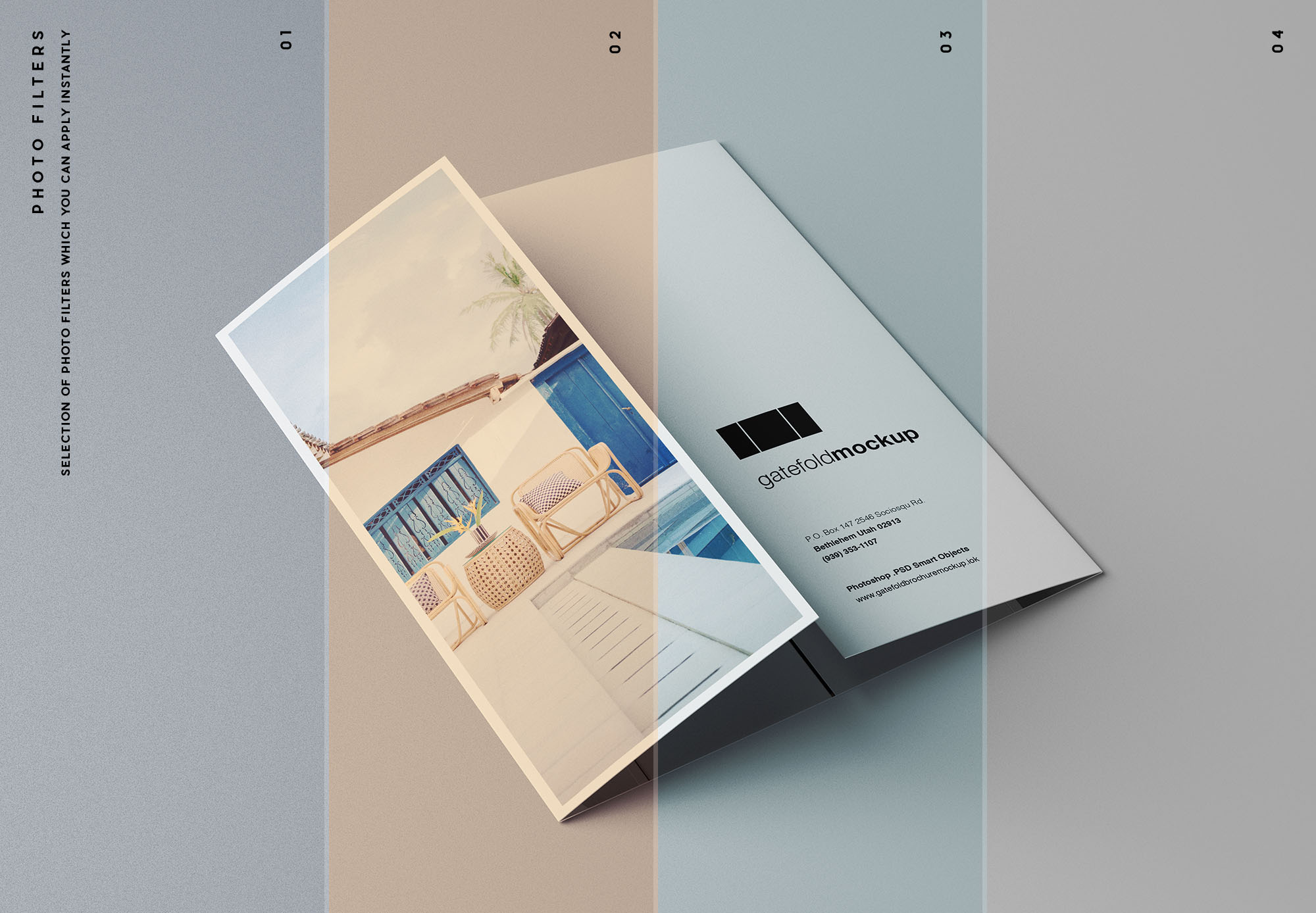 单门折叠宣传册印刷效果图样机 Single Gatefold Brochure Mockup插图(9)