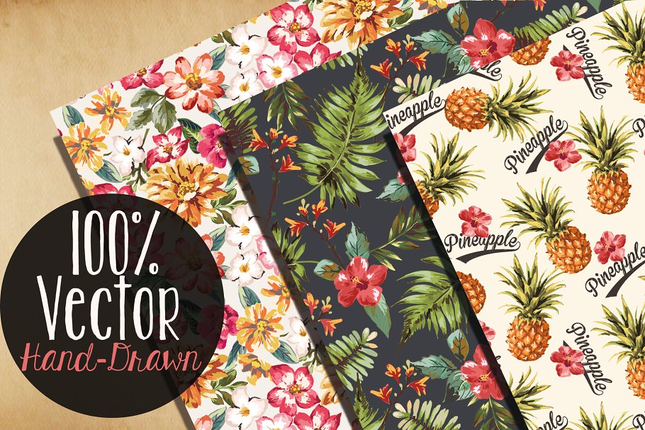 热带雨林植物花卉图案无缝纹理v2 Seamless tropical patterns Vol.2插图(4)