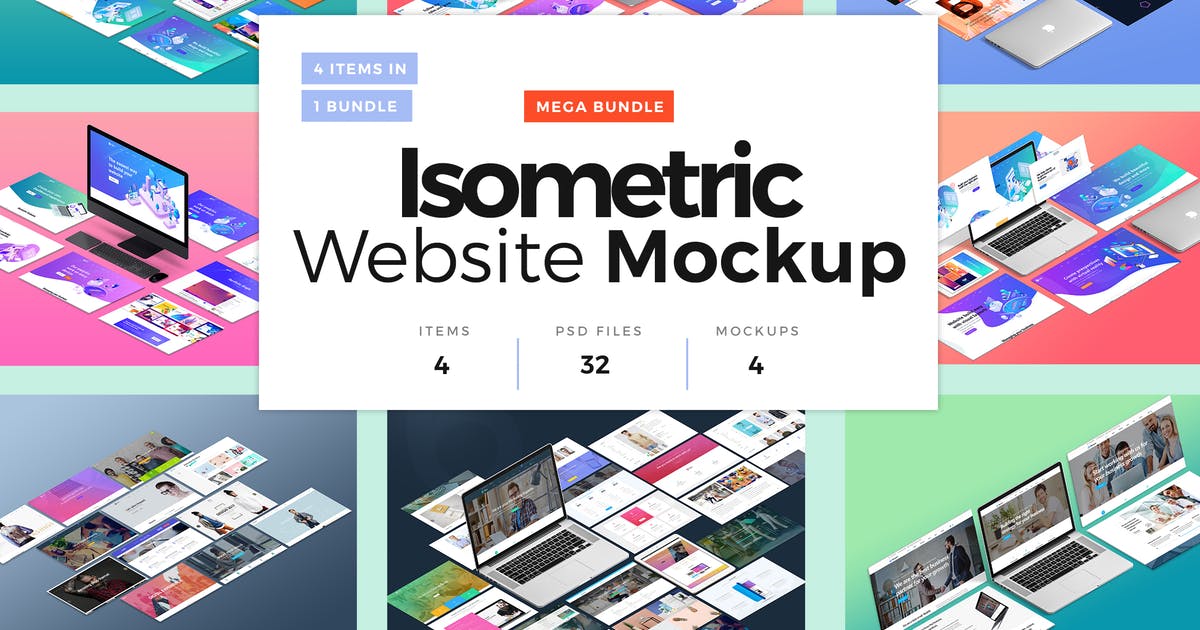 网站设计方案效果图展示等距网格样机模板合集插图