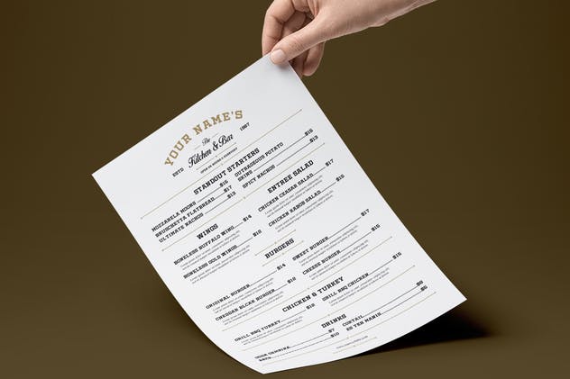 复古轻食餐厅/吧台菜单设计PSD模板 Vintage Kitchen & Bar Menu插图(1)