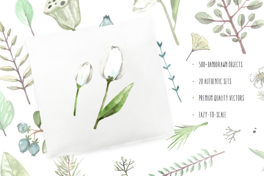 扁平风水彩矢量图形合集 Watercolor Flat Lay Vector Pack插图(2)