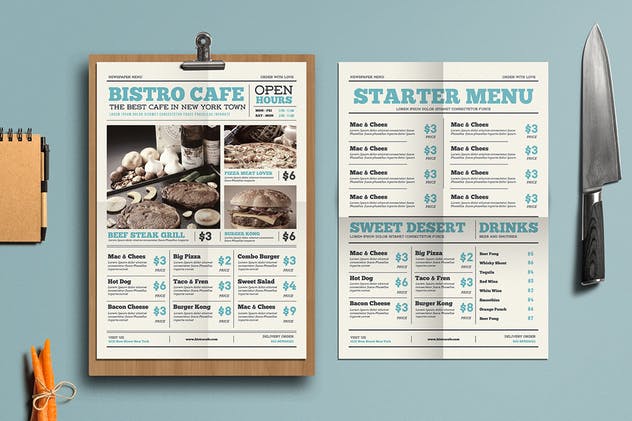 报纸设计风格西餐菜单模板套装 Newspaper Style Menu Package插图(1)