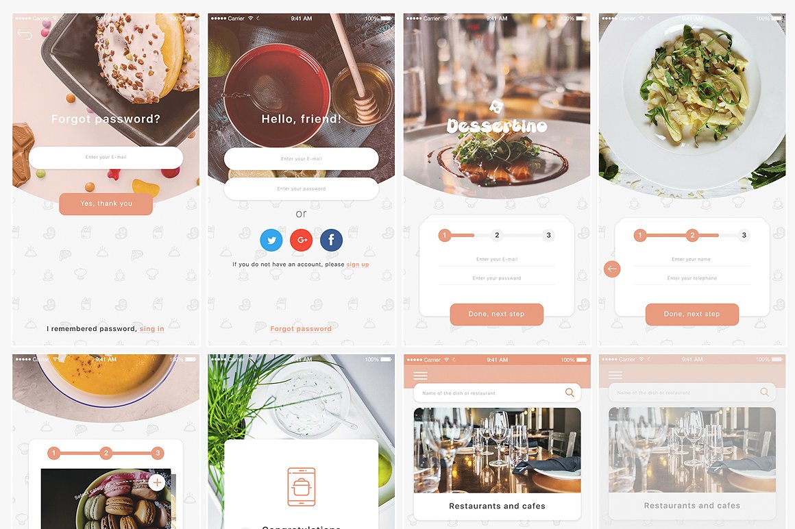 美食应用 UI 套件 Food application ui kit 50 screen插图(1)