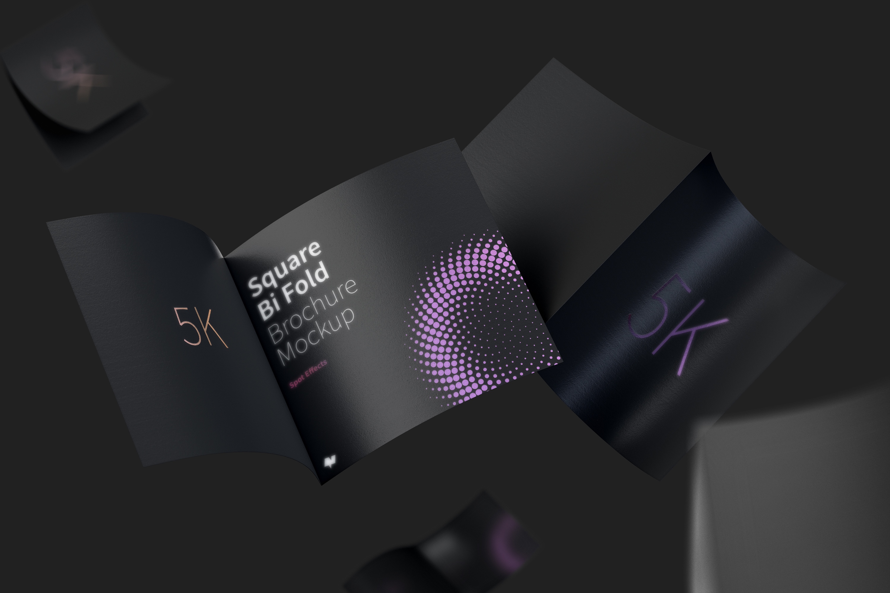 5K高清分辨率双折页尺寸方形传单设计样机模板 Square Bi Fold Brochure Mockup, Floating 5K插图(4)