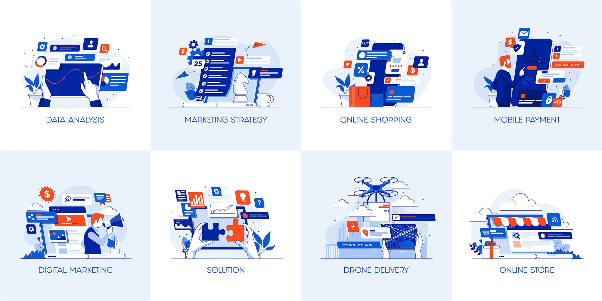 40套现代公寓扁平设计风格概念插画 Set of 40 Modern Flat Design Concepts插图(2)