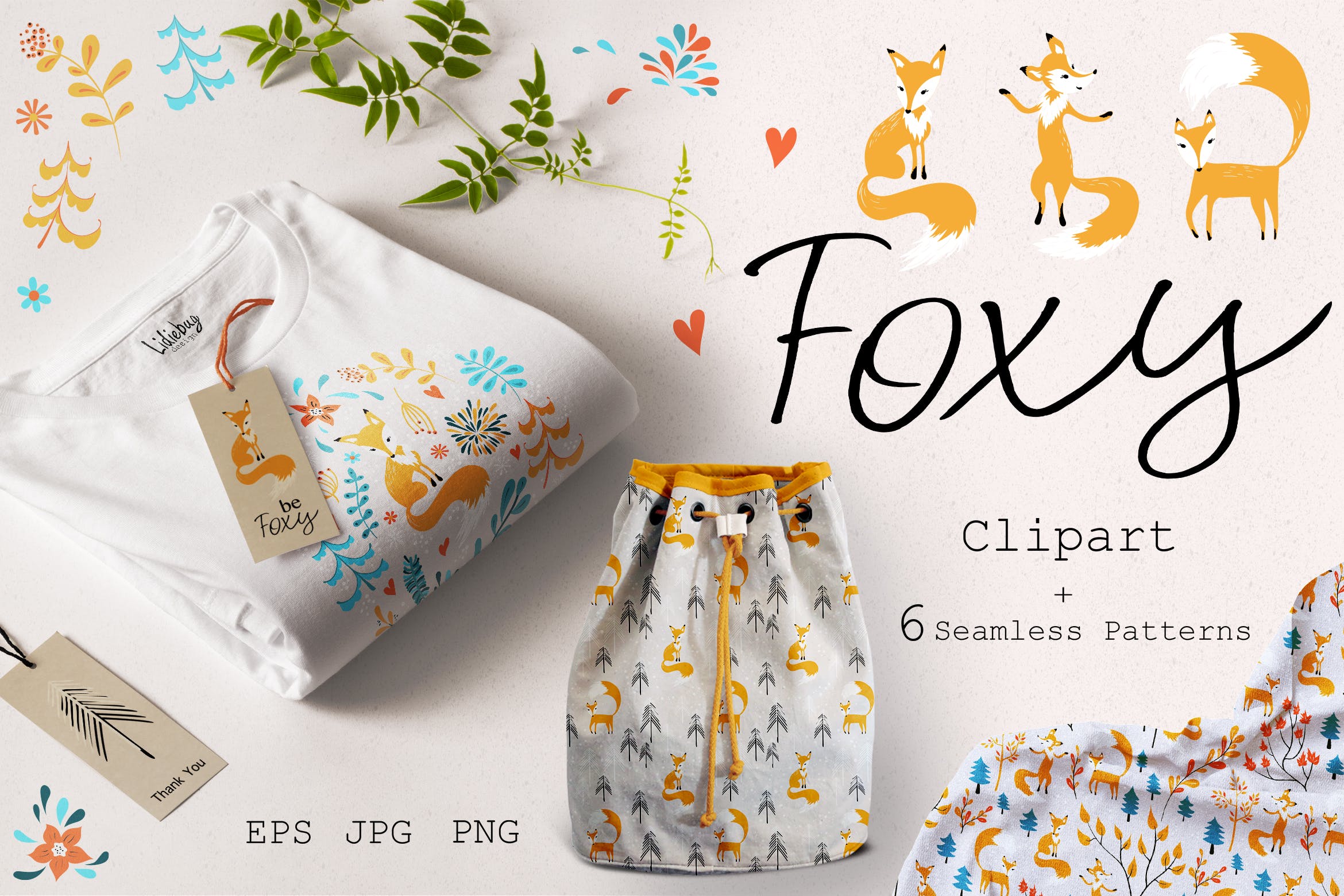 可爱小狐狸动画手绘图案装饰纹理背景素材 Foxy插图