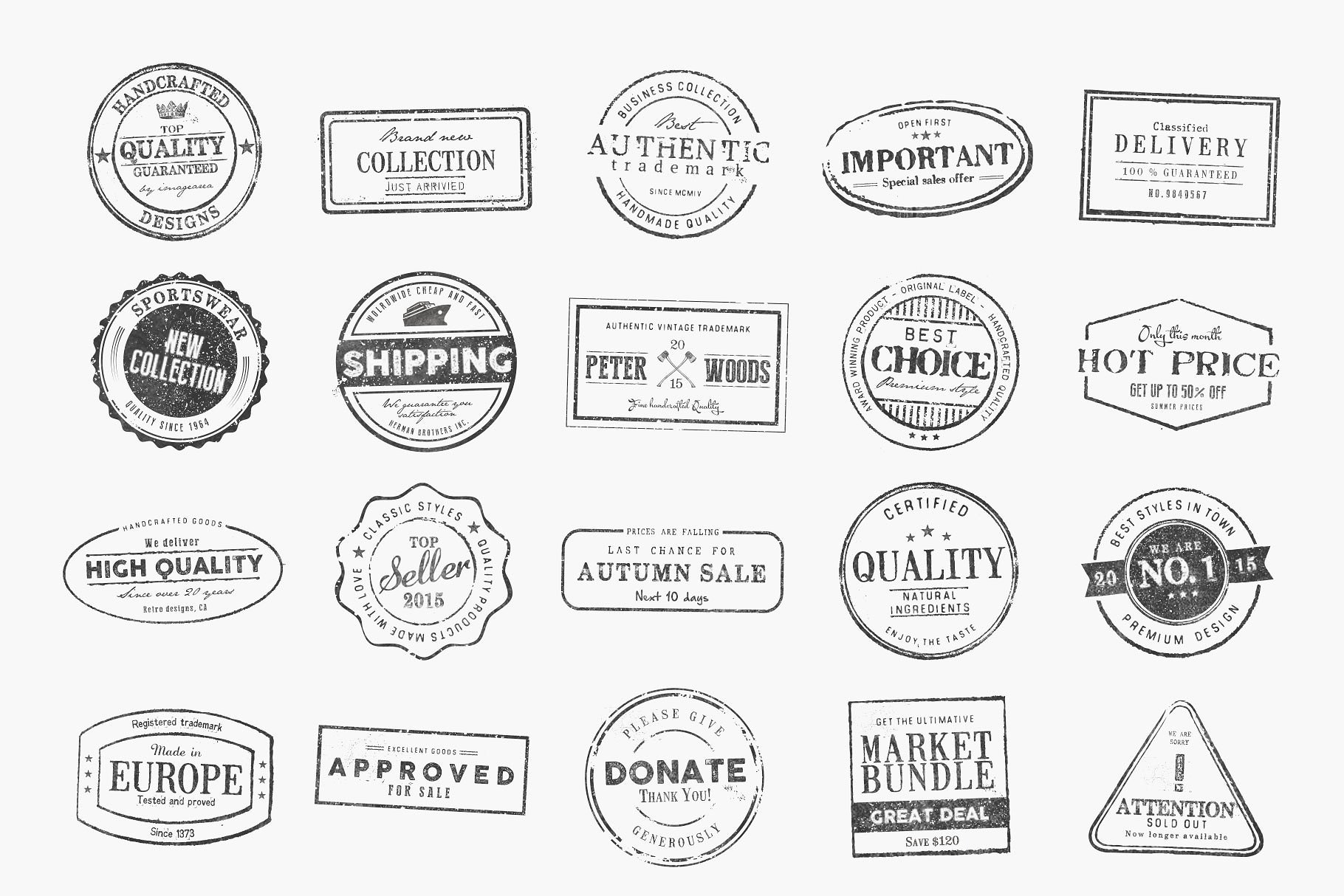 20款橡皮图章公章印章模板 20 Rubber Stamps  – PSD & EPS插图(1)