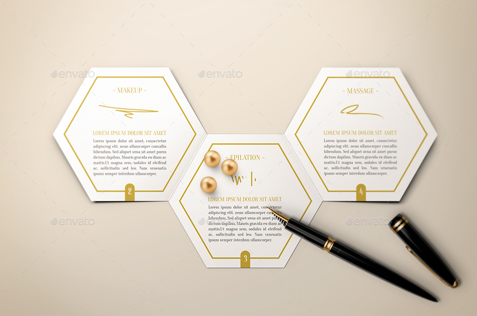 六边形折页宣传小册样机 Hexahedron Trifold Brochure Mock-Up插图(1)