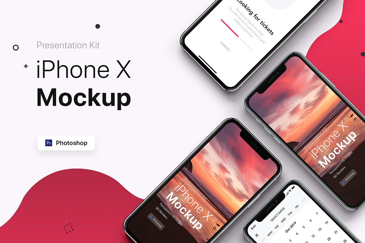 APP界面设计截图预览iPhone X手机样机模板v3 Presentation Kit – iPhone showcase Mockup插图(2)