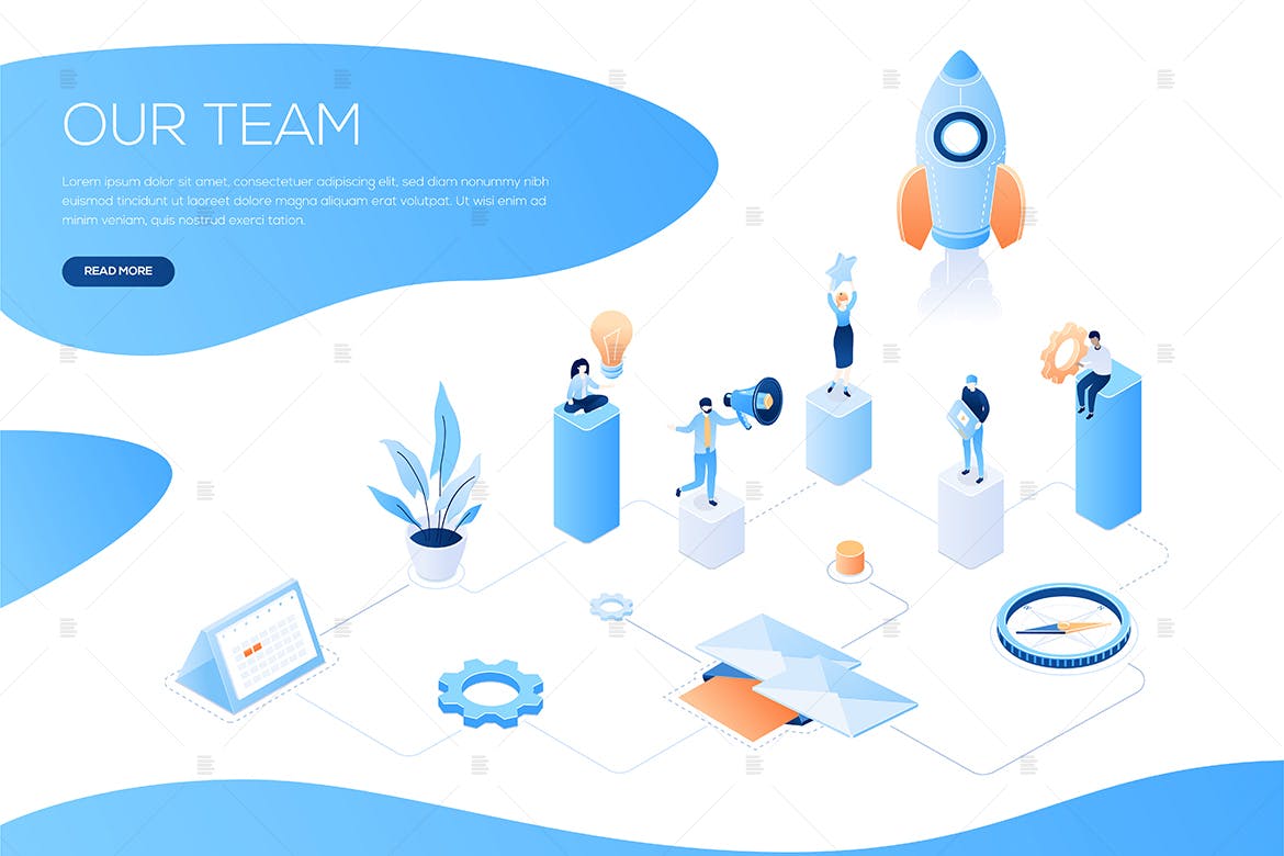我们的团队主题网站设计现代等距素材库精选概念插画 Our team – colorful isometric web banner插图(1)