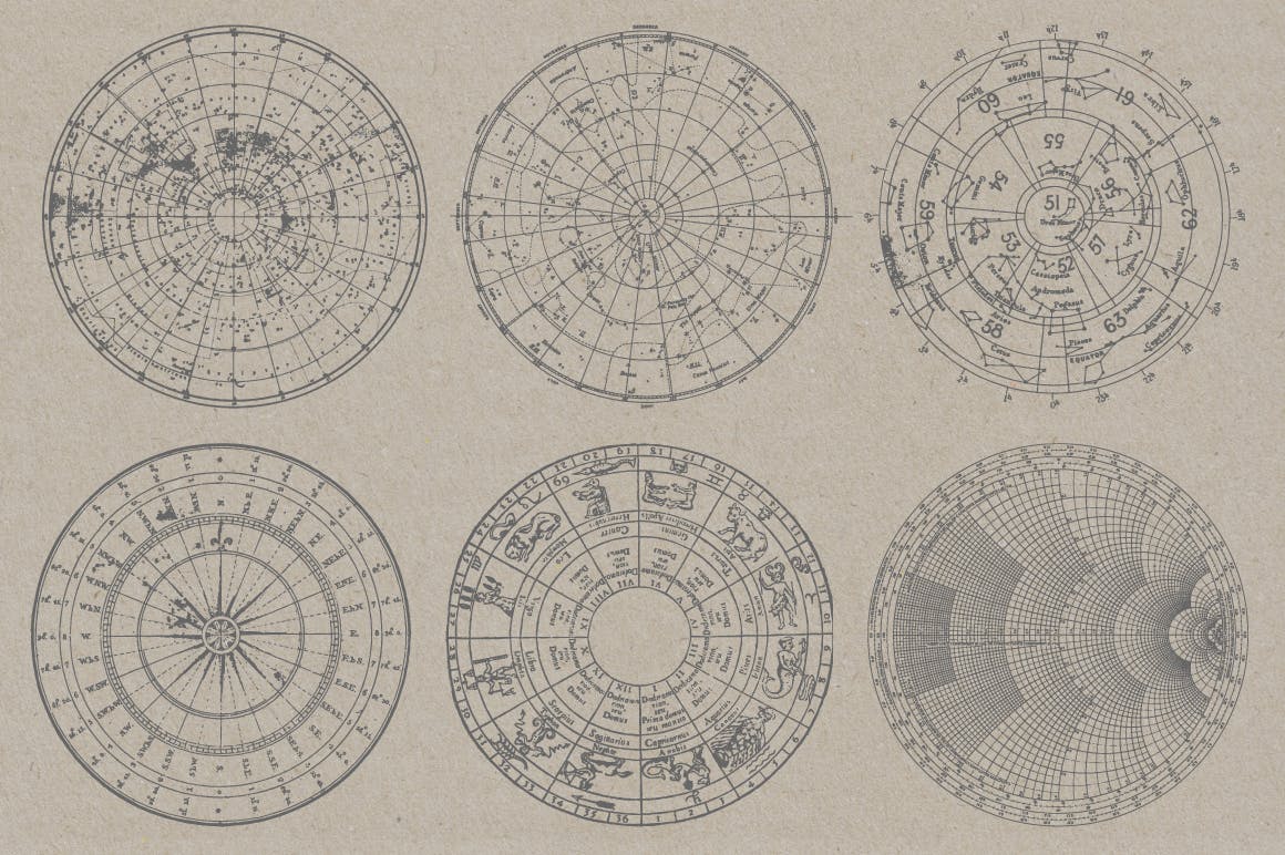 12款复古星座图航海图矢量素材 Vintage Charts插图(1)