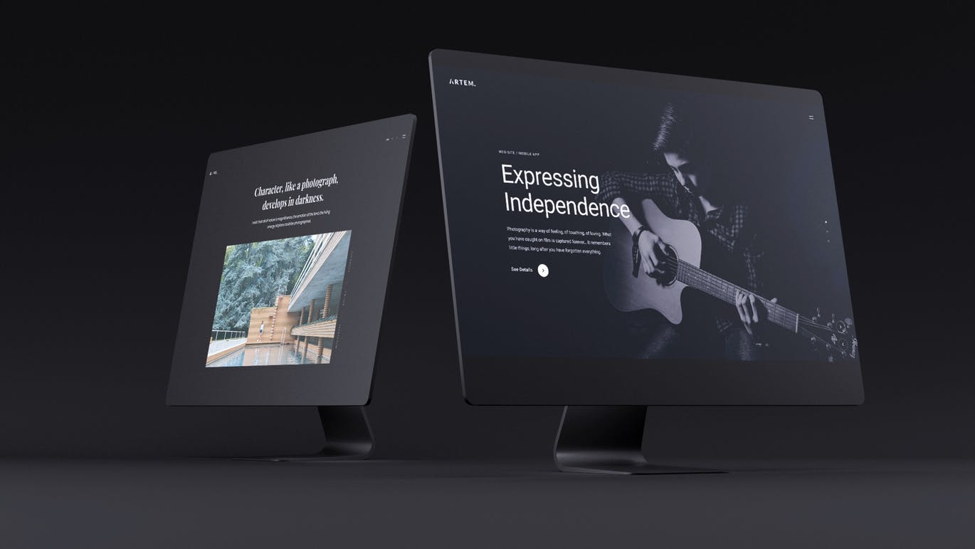 网站UI设计效果图预览黑色iMac电脑样机模板 Dark iMac Mockup插图(12)
