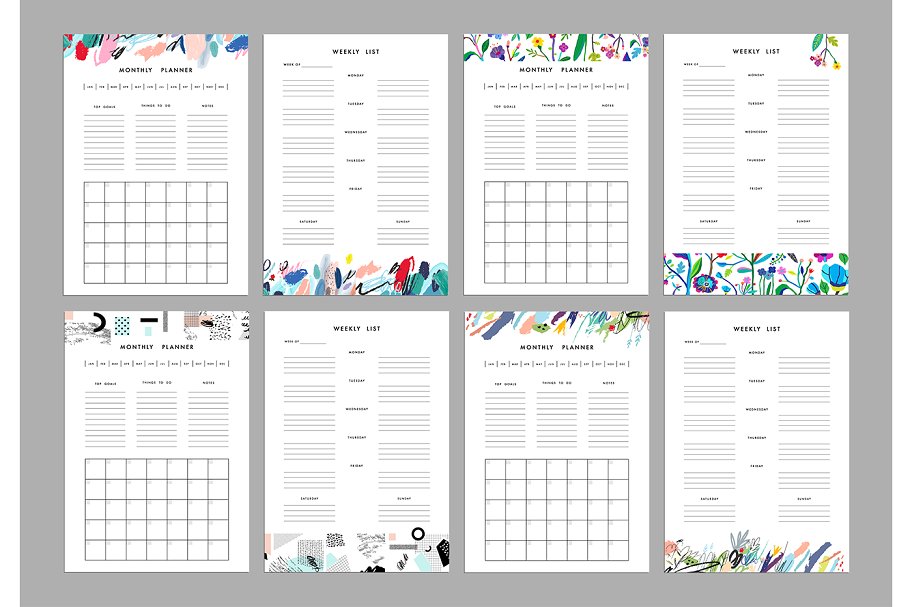 月计划/周计划表格设计模板 Monthly planners & Weekly lists插图(2)