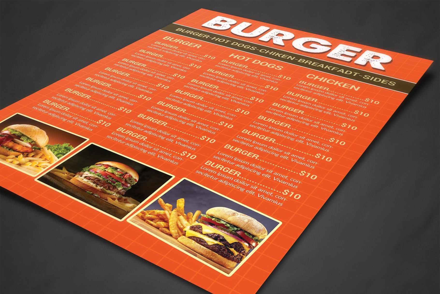 西式快餐面包店菜单设计模板 Restaurant Menu插图(1)