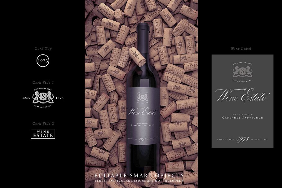 西式餐馆样机合集[酒瓶、酒杯、开瓶器&店招] Wine / Restaurant Mock-Ups Set插图(2)