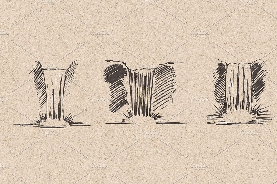 美丽瀑布素描矢量图形 Beautiful waterfalls, sketch style插图(7)
