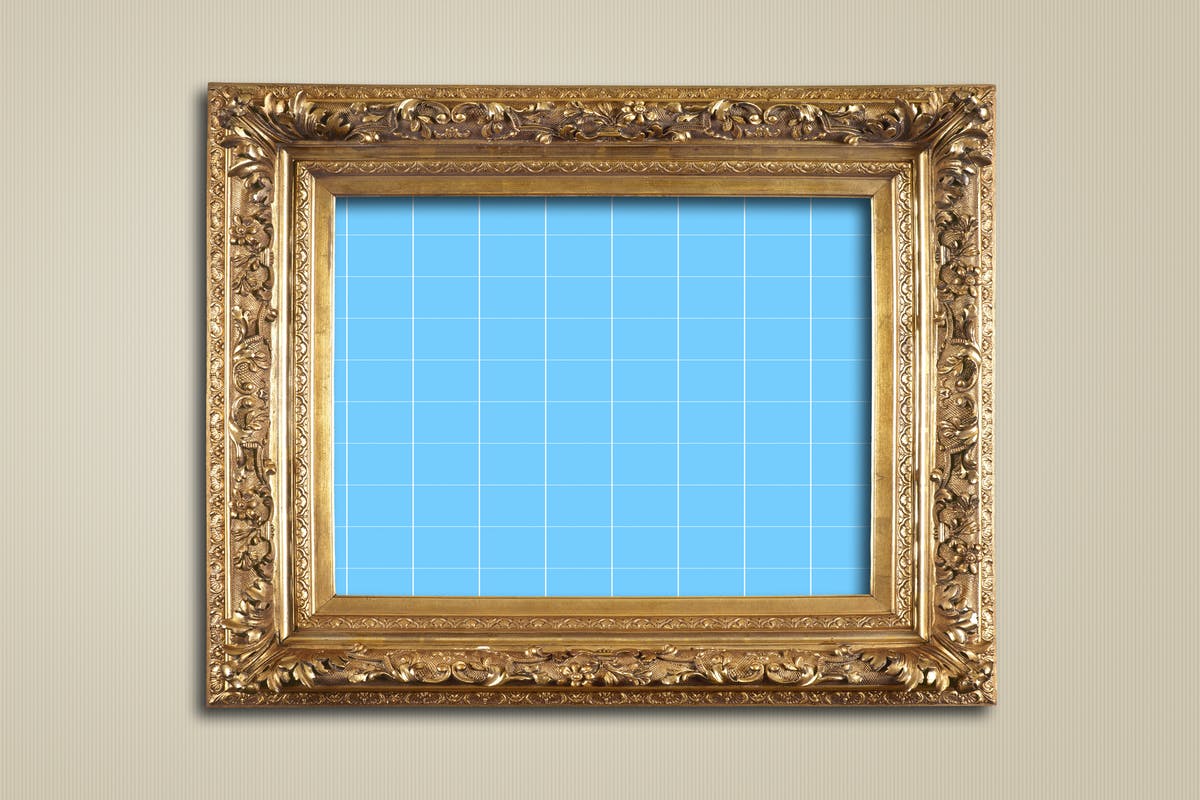 复古奢华金色边框画框样机V2 Antique Golden Frame Mockup 02插图