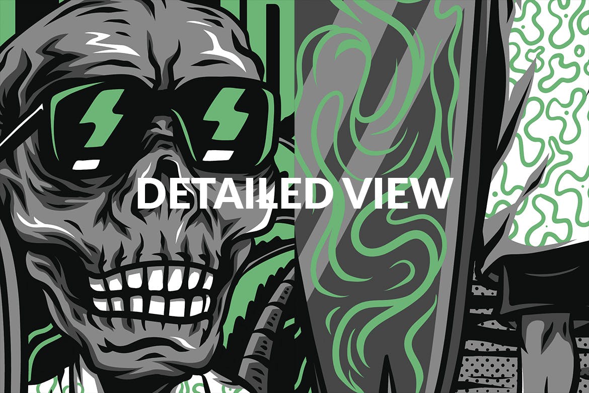 骷髅假日主题T恤印花设计矢量模板 Skull Holiday T-Shirt Design插图(3)