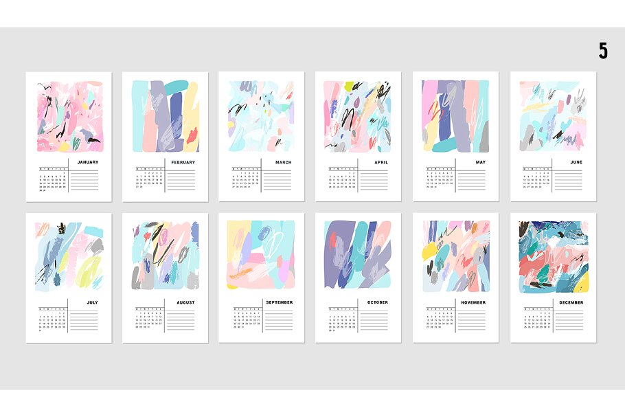 水彩涂鸦日历模板 2017 CALENDARS | raster & vector插图(8)