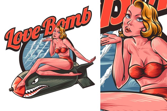 复古经典性感女孩形象Logo设计模板 Retro Vintage Pin Up Girl Logo插图(1)