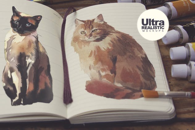 绘画作品展示场景袖珍笔记本样机模板v8 Agenda Paint Scene插图(3)