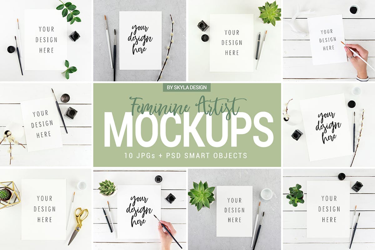 女性艺术风格Instagram引语贴图样机模板 Feminine artist styled Instagram mockups插图
