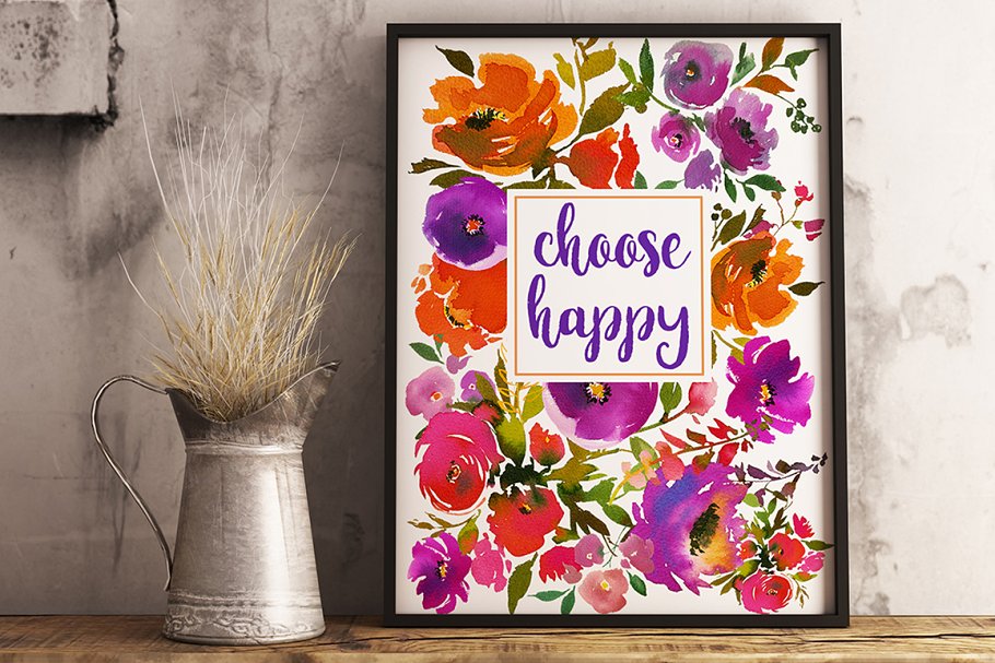 水彩花卉剪辑艺术（图形、纹理、纸张…） Carousel Watercolor Floral Clip Art插图(9)