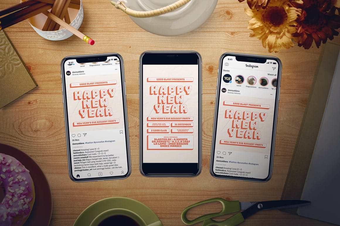 复古立体设计风格新年主题海报传单模板 Retro New Year Flyer Set插图(2)